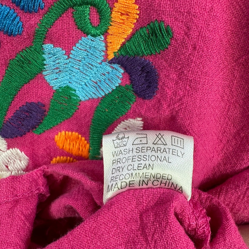 YZXDORWJ Pink Cotton Floral Embroidered Mexican Boho Shift Dress Medium - Picture 8 of 14